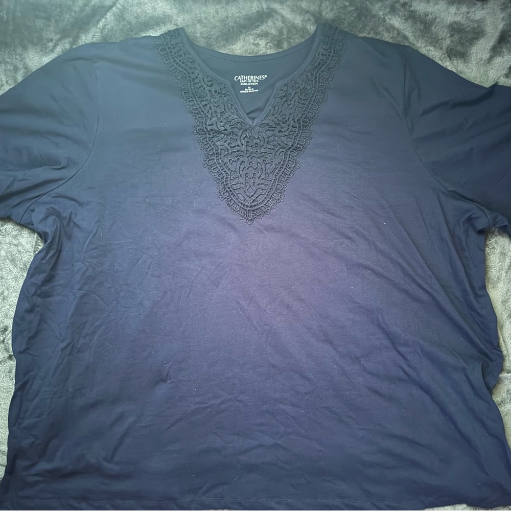 Catherine’s Lace Trim Navy Easy Fit Tees Collection 5X